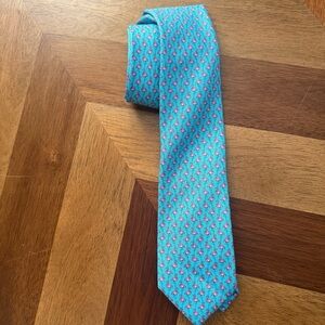 Tommy Hilfiger Teal and Pink Patterned Tie 100% Silk flamingos